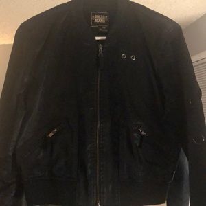 womens black GUESS zip up bomber jacket